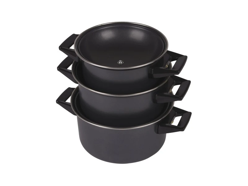 Camp-Gear Ca Pannenset Rondo Carbonstaal 3Dlg 3 Camp-Gear Ca Pannenset Rondo Carbonstaal 3Dlg